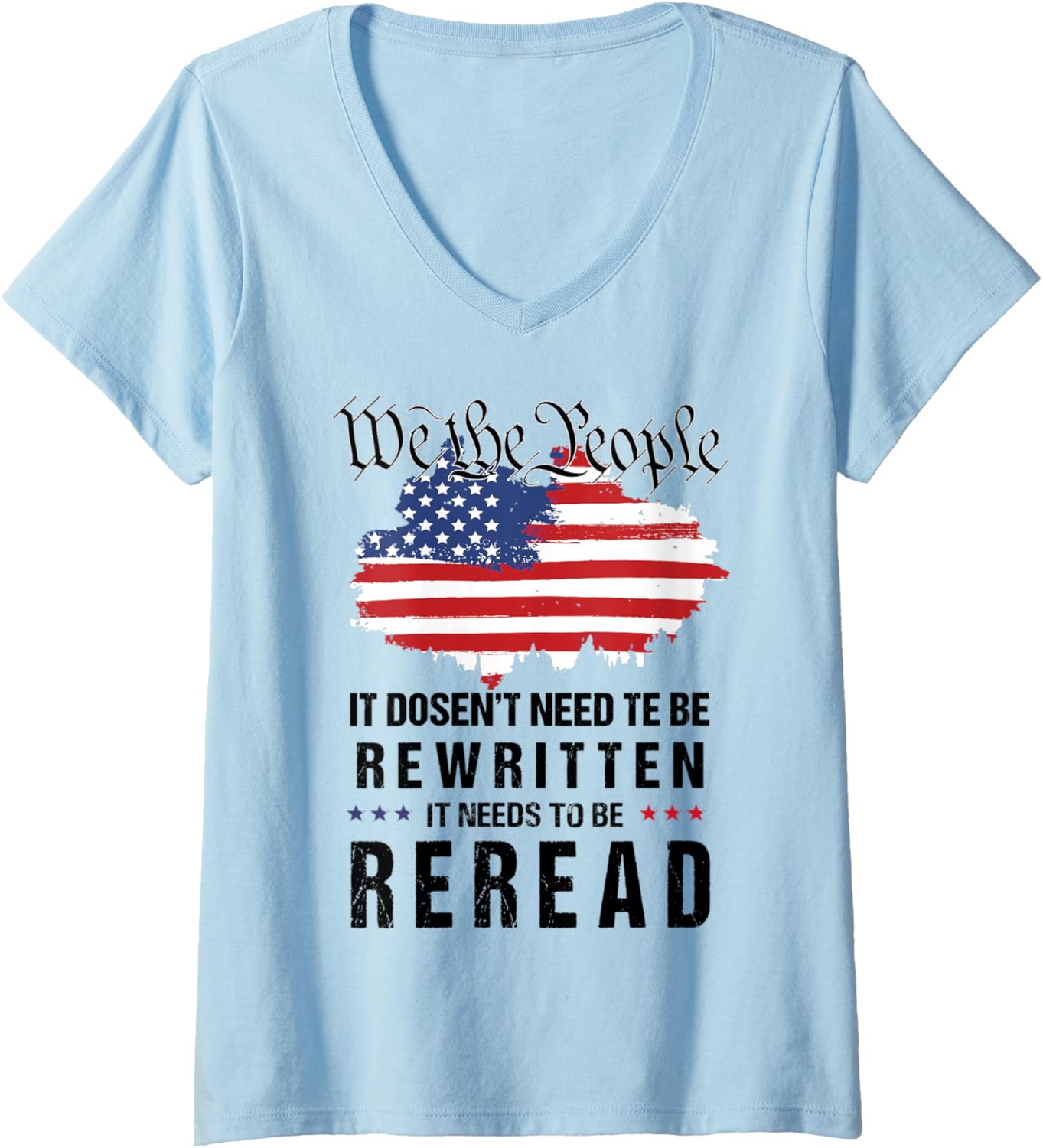 Womens Vintage American Flag It Needs To Be Reread We The People V Neck