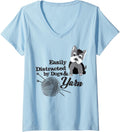 Womens Easily Distracted by Dogs and Yarn V-Neck