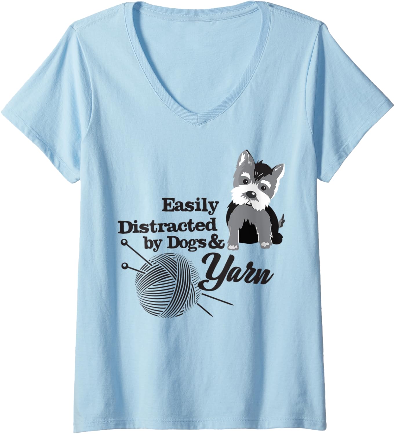 Womens Easily Distracted by Dogs and Yarn V-Neck
