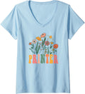 Retro Groovy Floral Printer Wildflower Tees Women V Neck