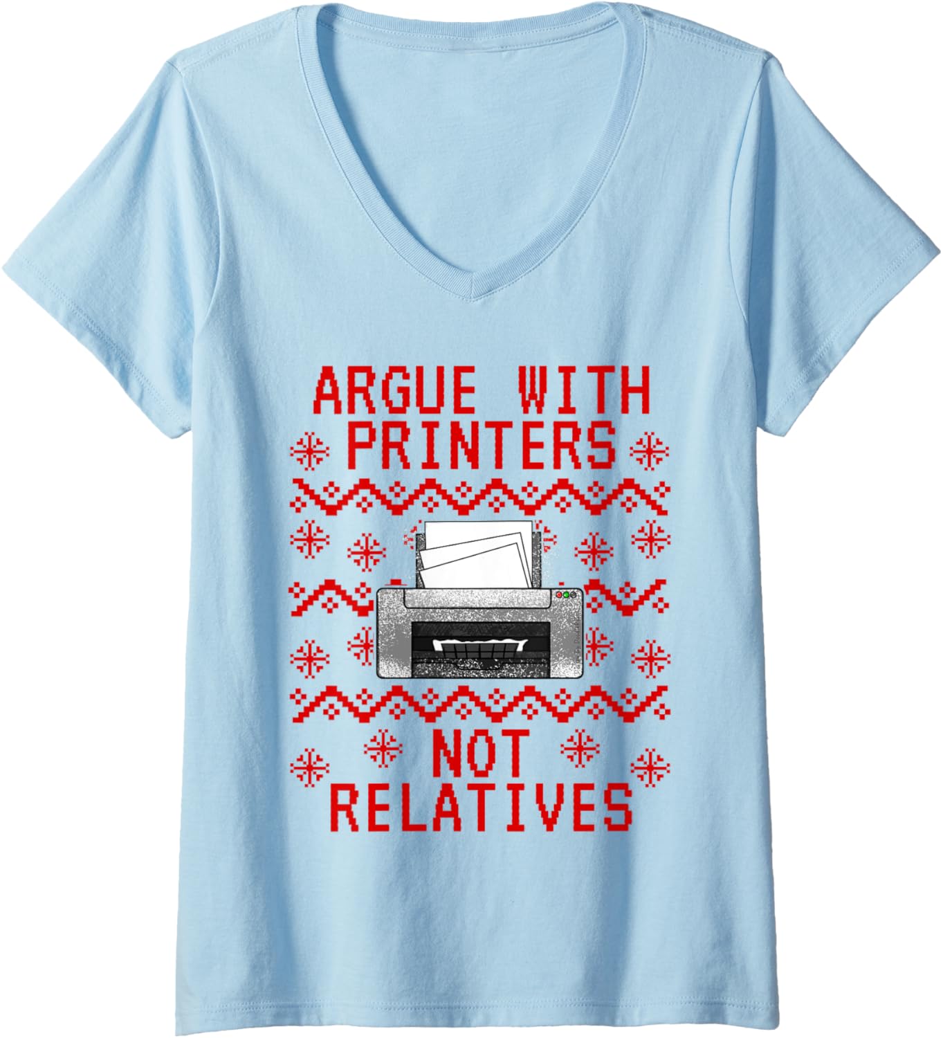 Womens Ugly Christmas Printer It Technician Computer Office Funny V Neck