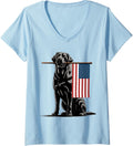 Womens Black Lab Dog Holding July 4Th Patriotic Usa Flag V Neck