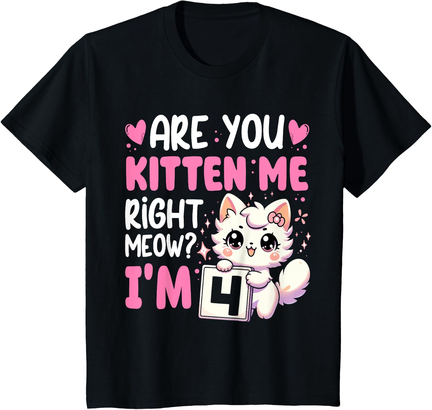 Kids 4th Birthday Shirt Girl 4yr Four 4 Year Old Kitten Cat Birthday Design 231