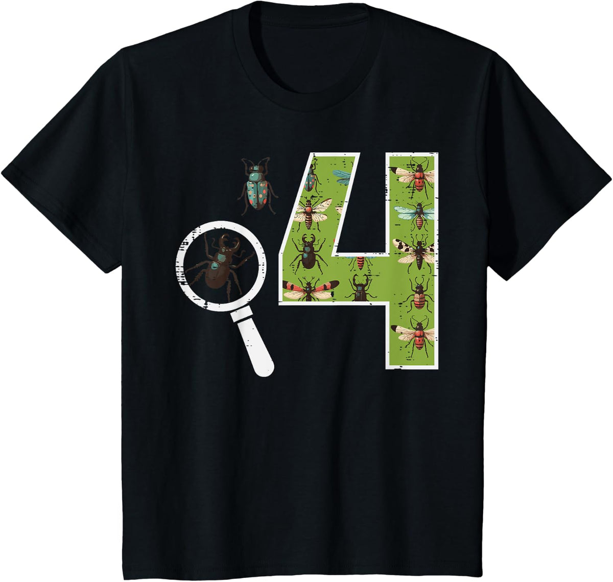 Kids 4th Birthday 4 Magnifying Glass Insects Bugs Birthday Boys Girls Design 288