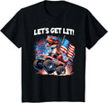 Kids Lets Get Lit 4Th Of July Funny T Rex Dinosaur Monster Truck