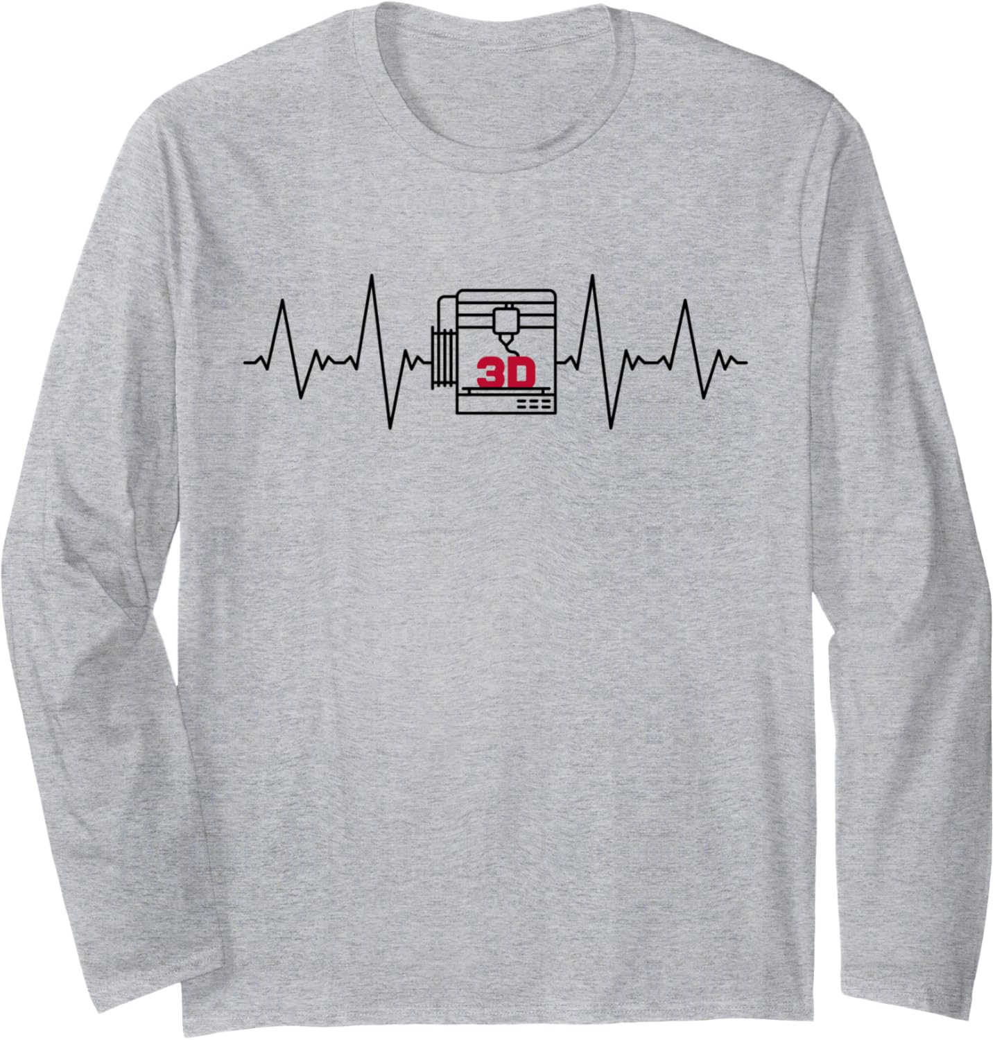 3D Printing Ecg Heartbeat 3D Printer Pulse Line Long Sleeve