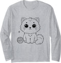 Cute Cartoon Kitten Big Eyes Adorable Ball Of Yarn Long Sleeve