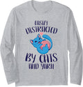 Easily Distracted By Cats And Yarn Knitting Crocheting Long Sleeve