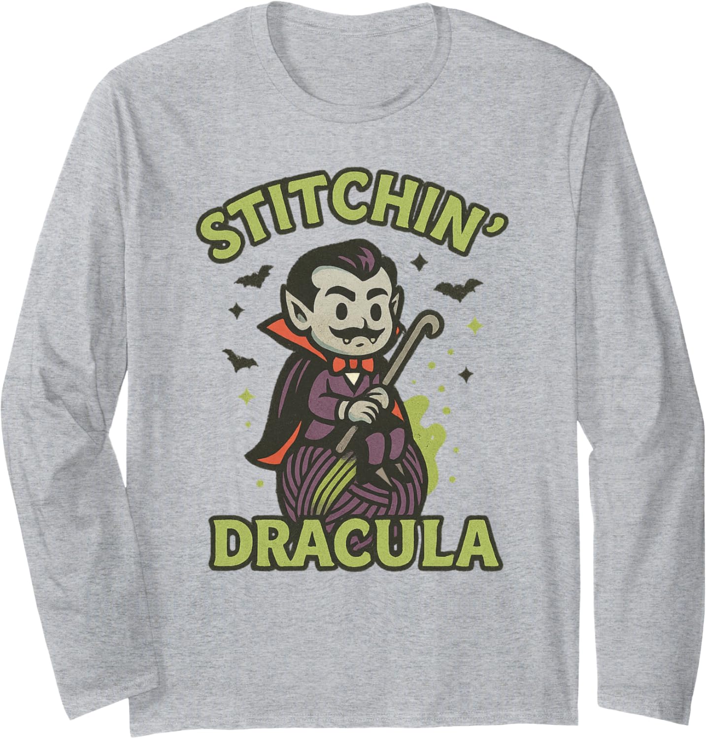 Stitchin\u2019 Dracula Halloween Crochet Funny Vampire Yarn Long Sleeve