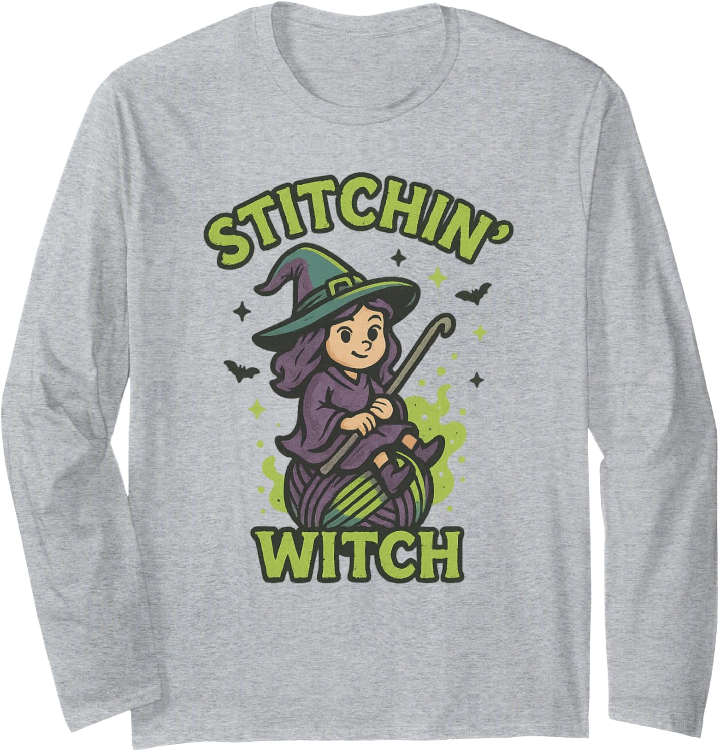 Stitchin\u2019 Witch Halloween Crochet Funny Knitting Yarn Long Sleeve