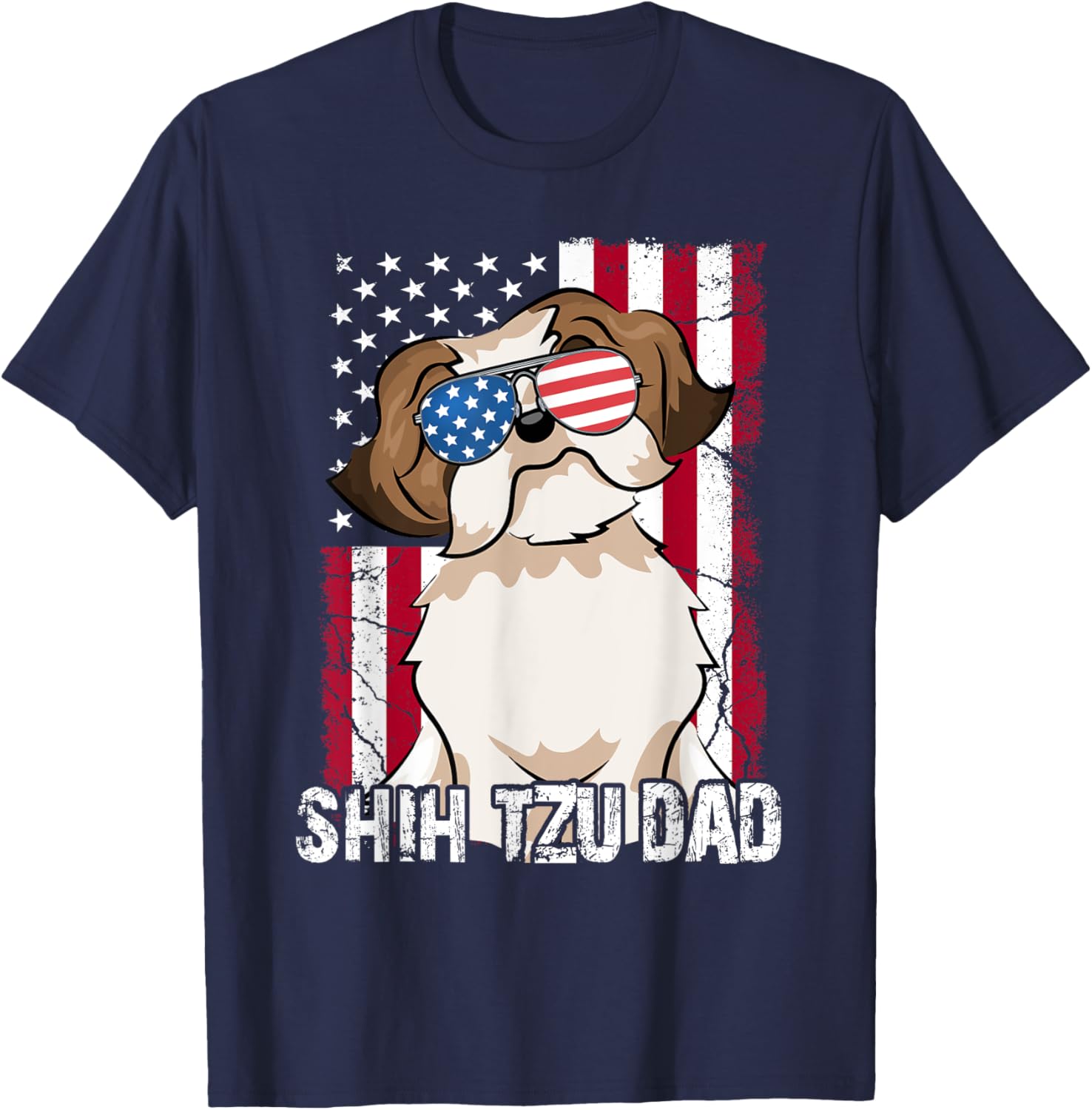 Dog Dad Father Day Gift Shih Tzu Usa Flag Patriotic 4Th July