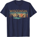 Wisconsin Usa Outdoor Vintage Wisconsin T Shirt Blue Small V Neck Short Sleeve Classic Fit Unisex Adults Kids