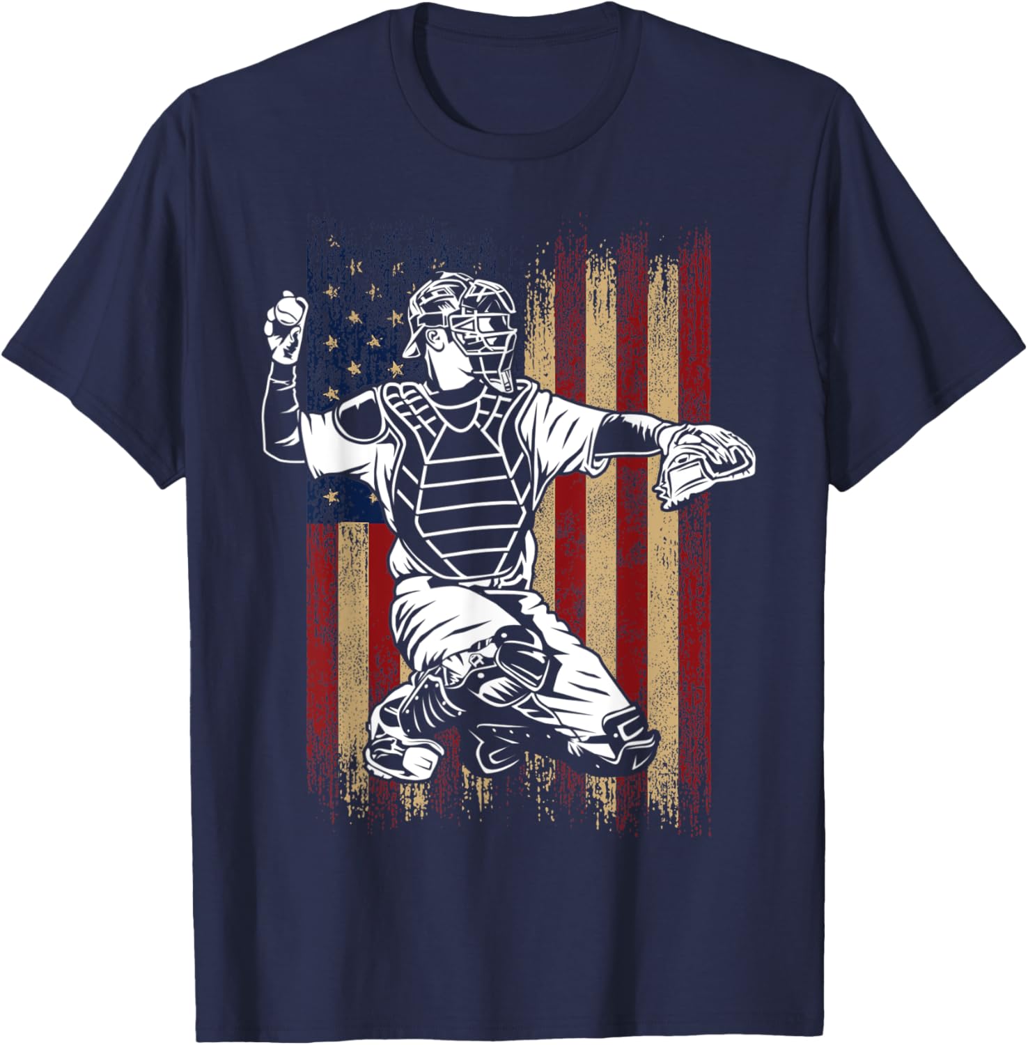 Baseball Catcher Vintage American Flag 4Th Of July For Boys