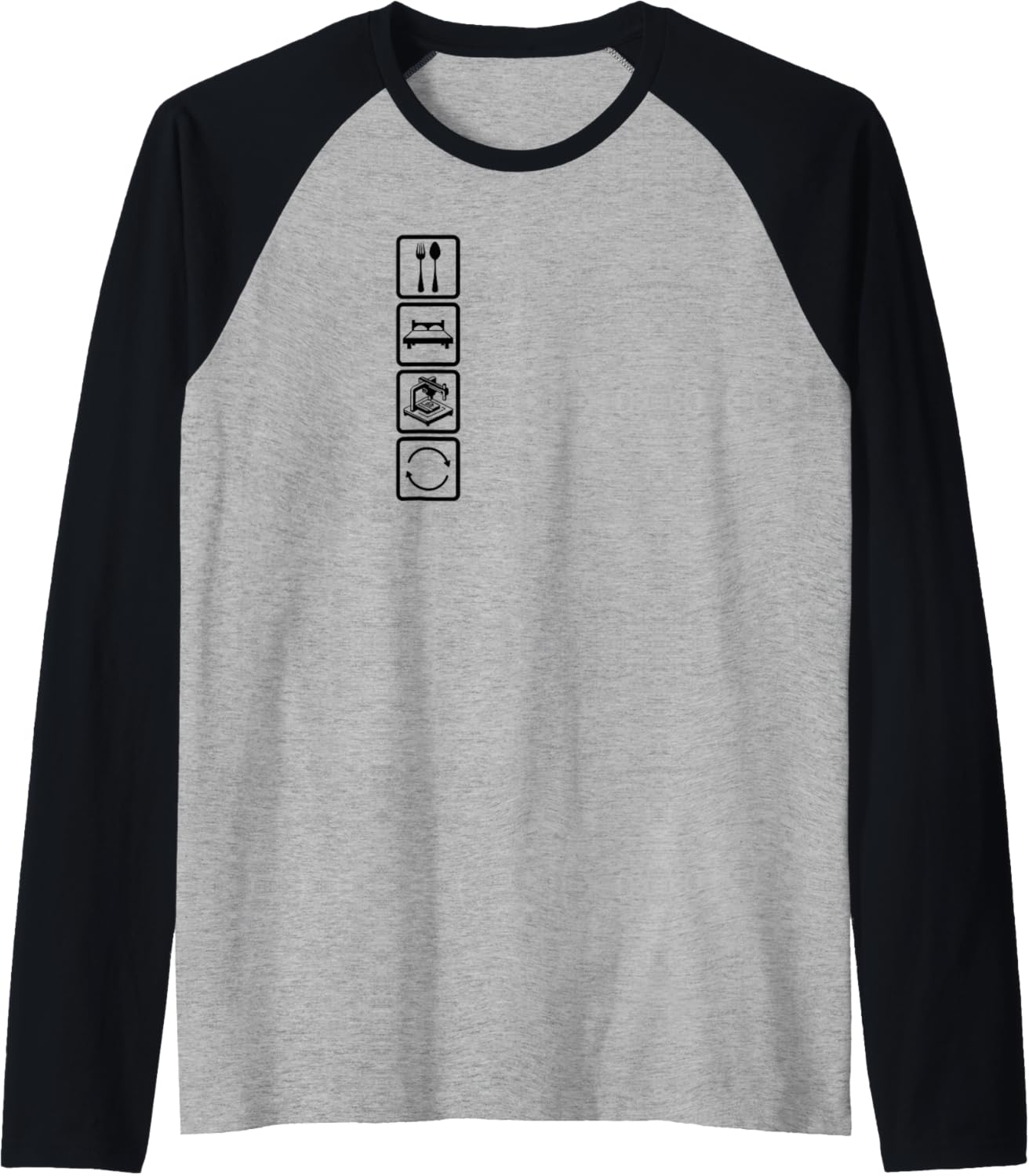 3D Printer Accessories Icons Of Eating Printer Sleep Raglan Baseball Tee