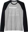 Printer Job Worker Definition Funny Dictionary Text Raglan Baseball Tee