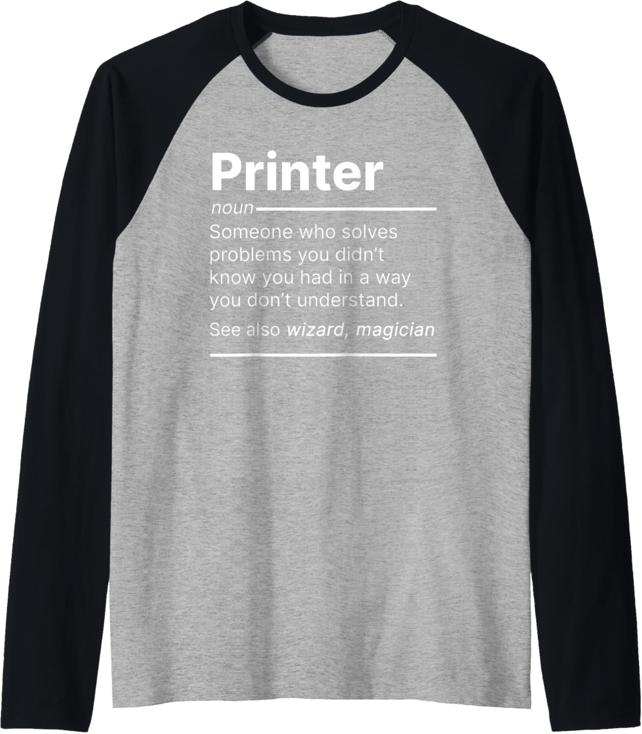 Printer Job Worker Definition Funny Dictionary Text Raglan Baseball Tee