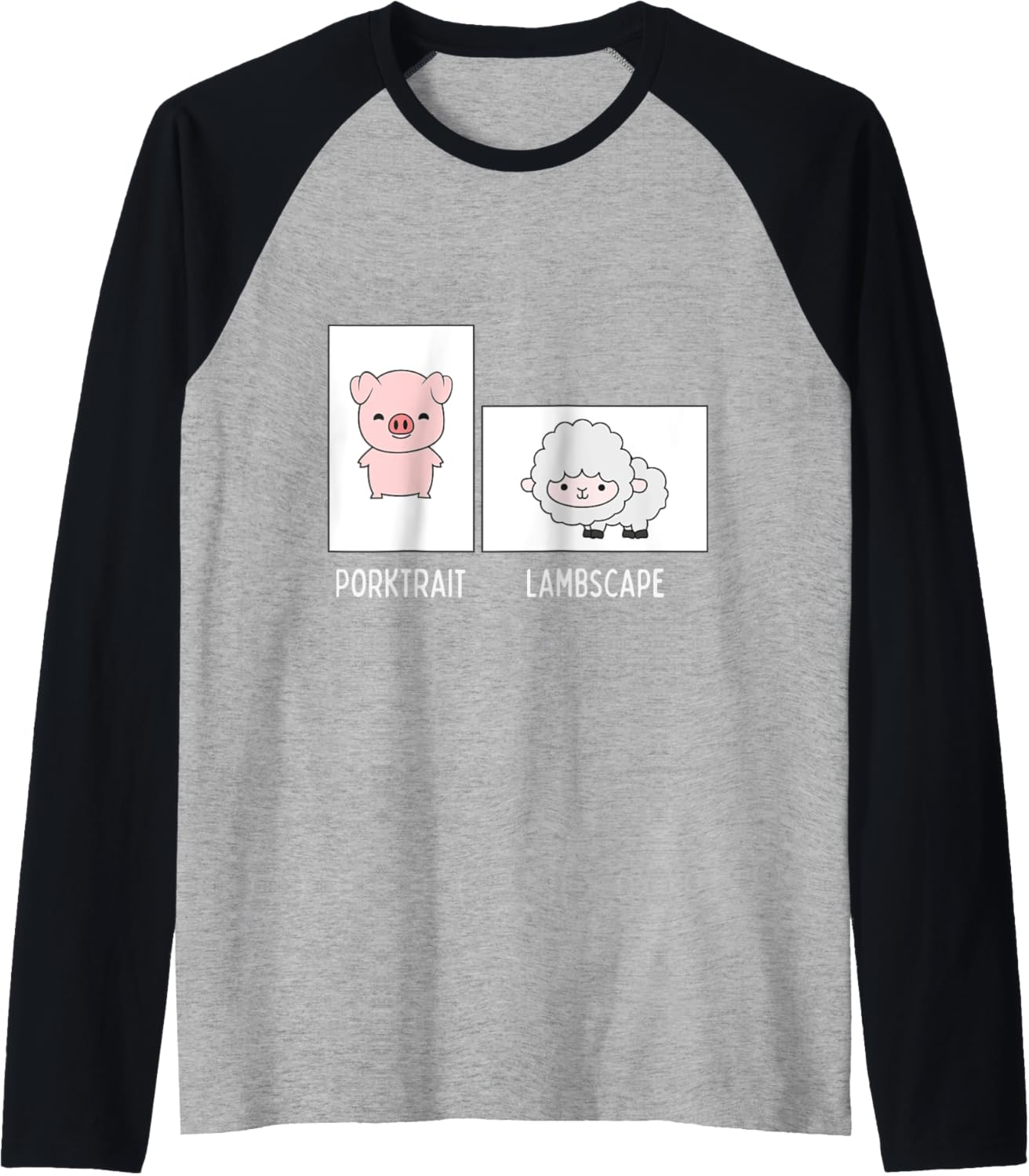 Porktrait Or Lambscape Funny Printer Pun Office Humor Raglan Baseball Tee