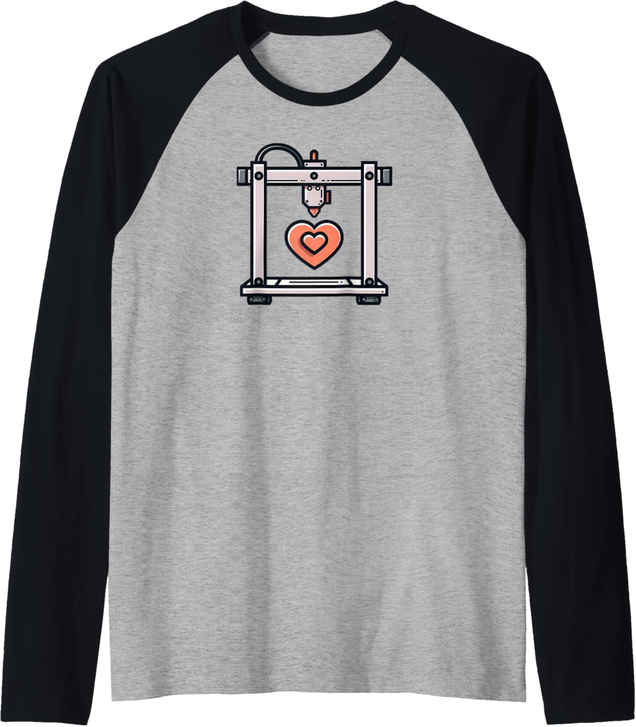 3D Printer Accessories 3D Printer With Heart Raglan Baseball Tee