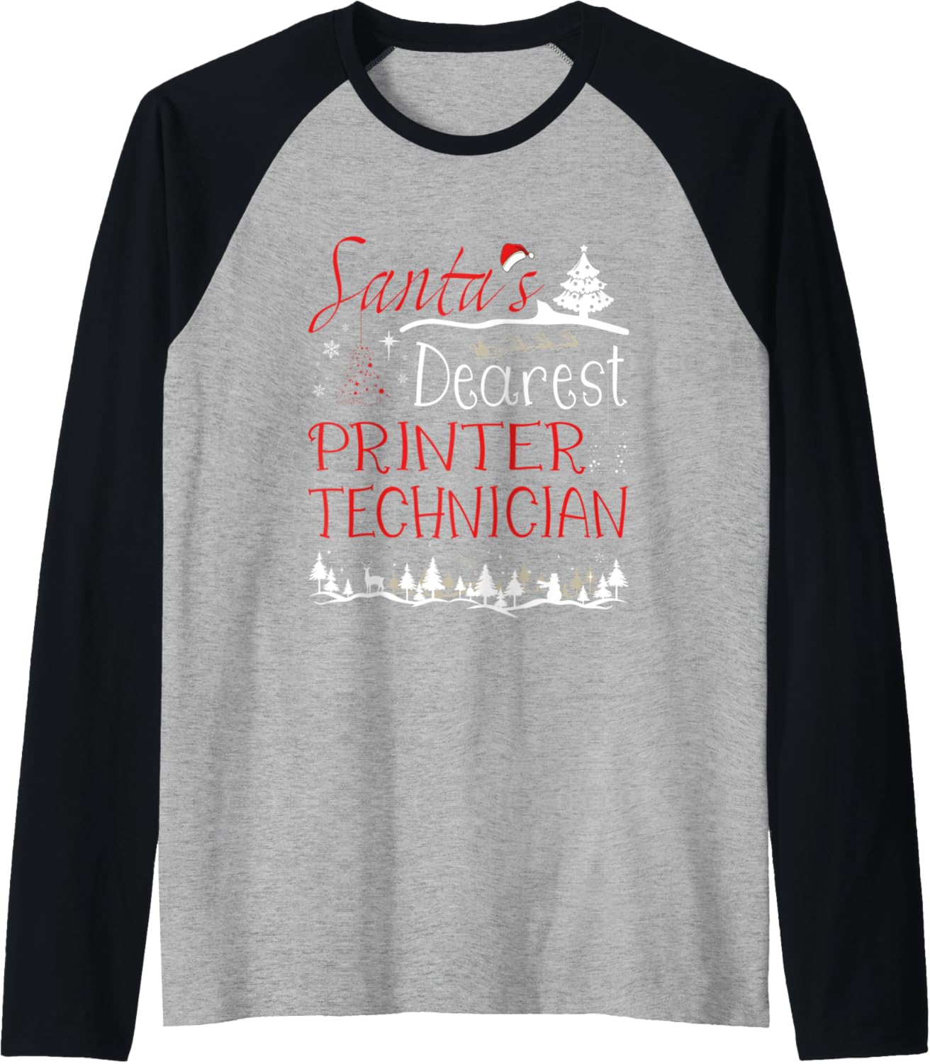 Printer Technician Xmas Job Funny Christmas Raglan Baseball Tee