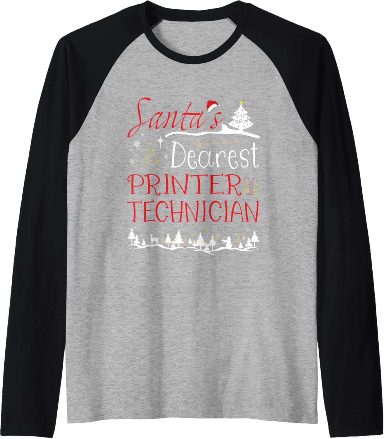 Printer Technician Xmas Job Cute Christmas Raglan Baseball Tee