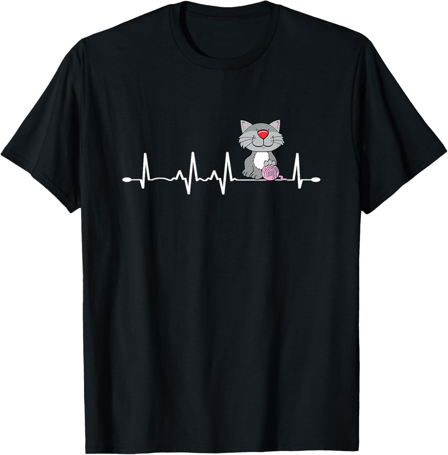 Love Cats & Knitting Heartbeat Design Crochet Knit Yarn