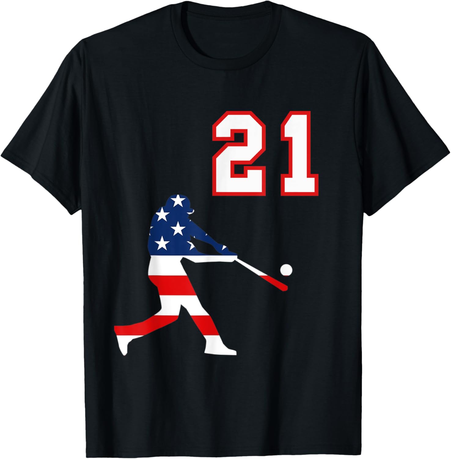 Baseball Player Number 21 With American Usa Flag