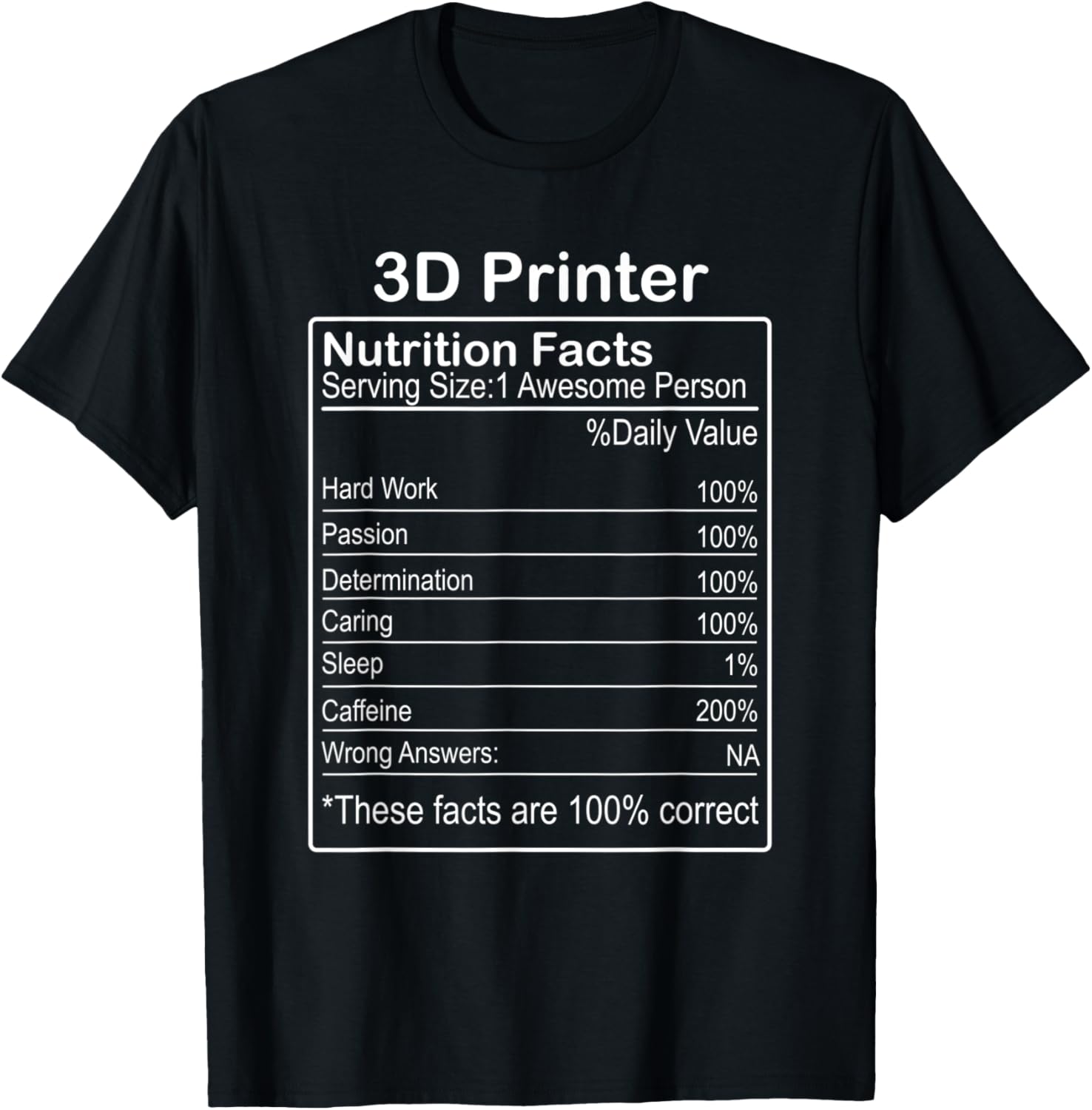 3D Printer Nutrition Facts Funny Sarcastic