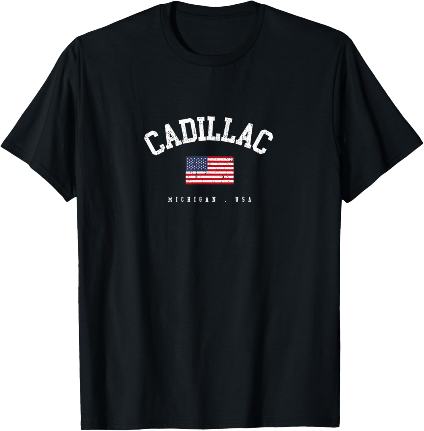 Cadillac Mi Retro American Flag Usa City Name