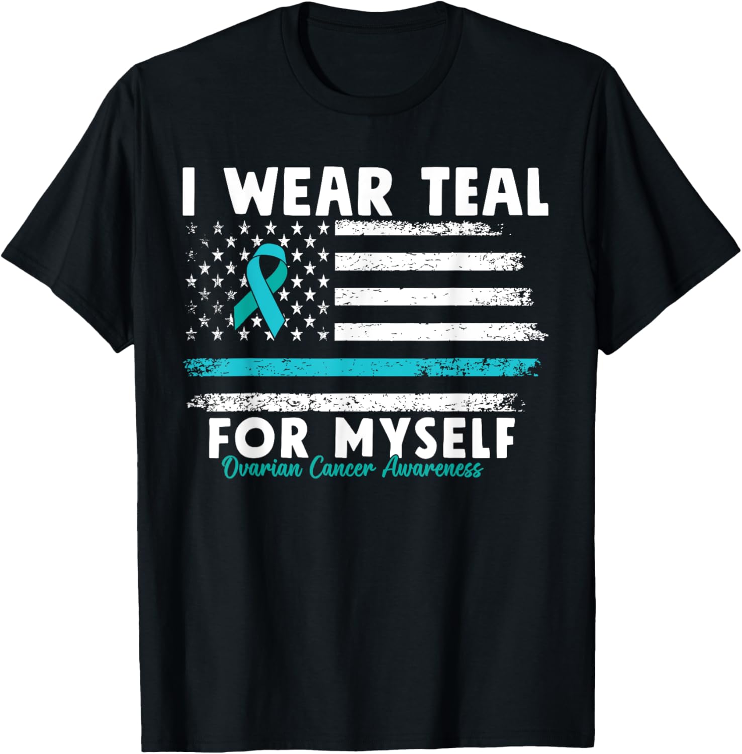 American Flag Teal Ribbon Ovarian Cancer Awareness