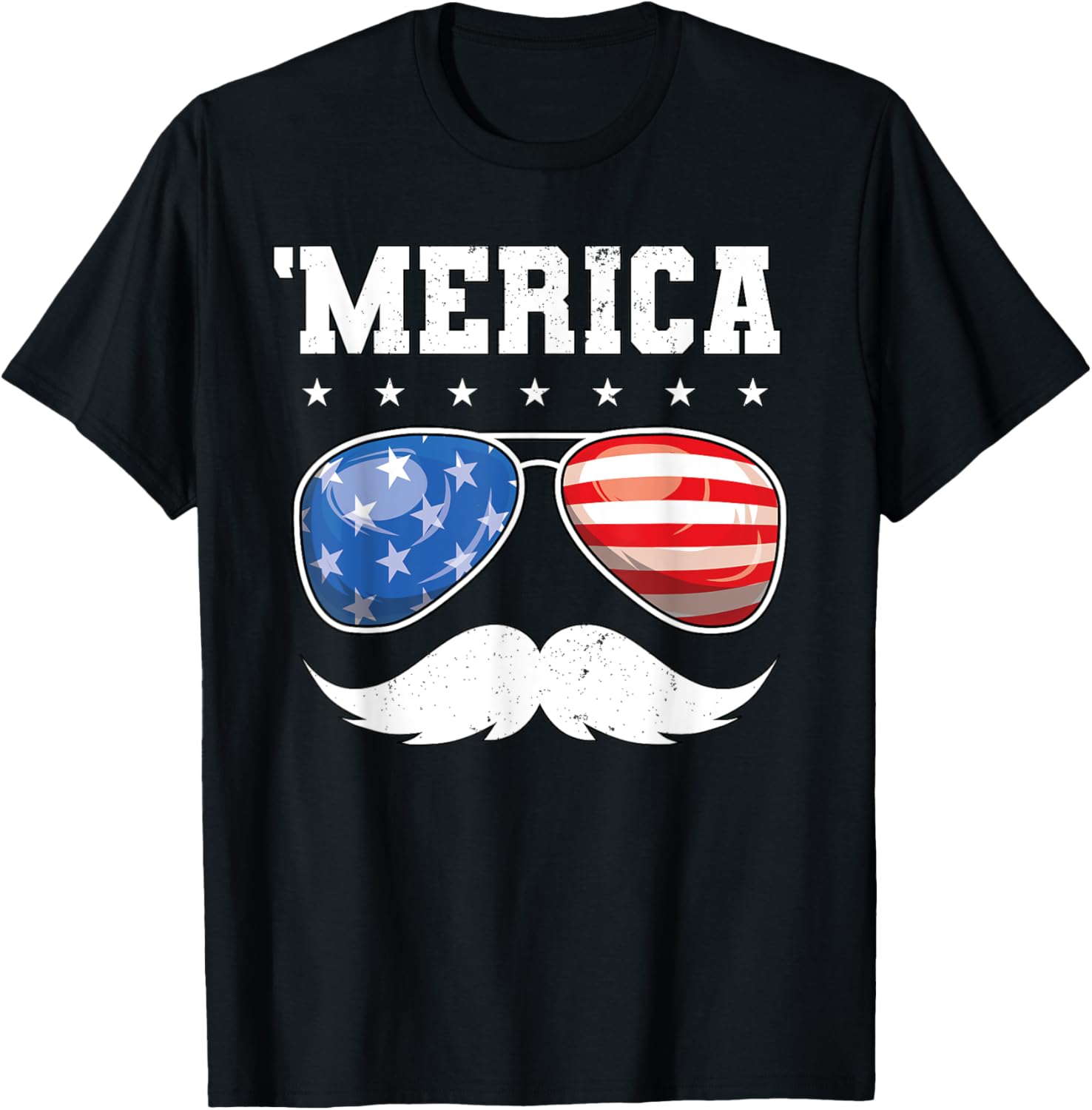 4Th Of July T Shirt Men Boys Mustache Sunglasses Usa Flag