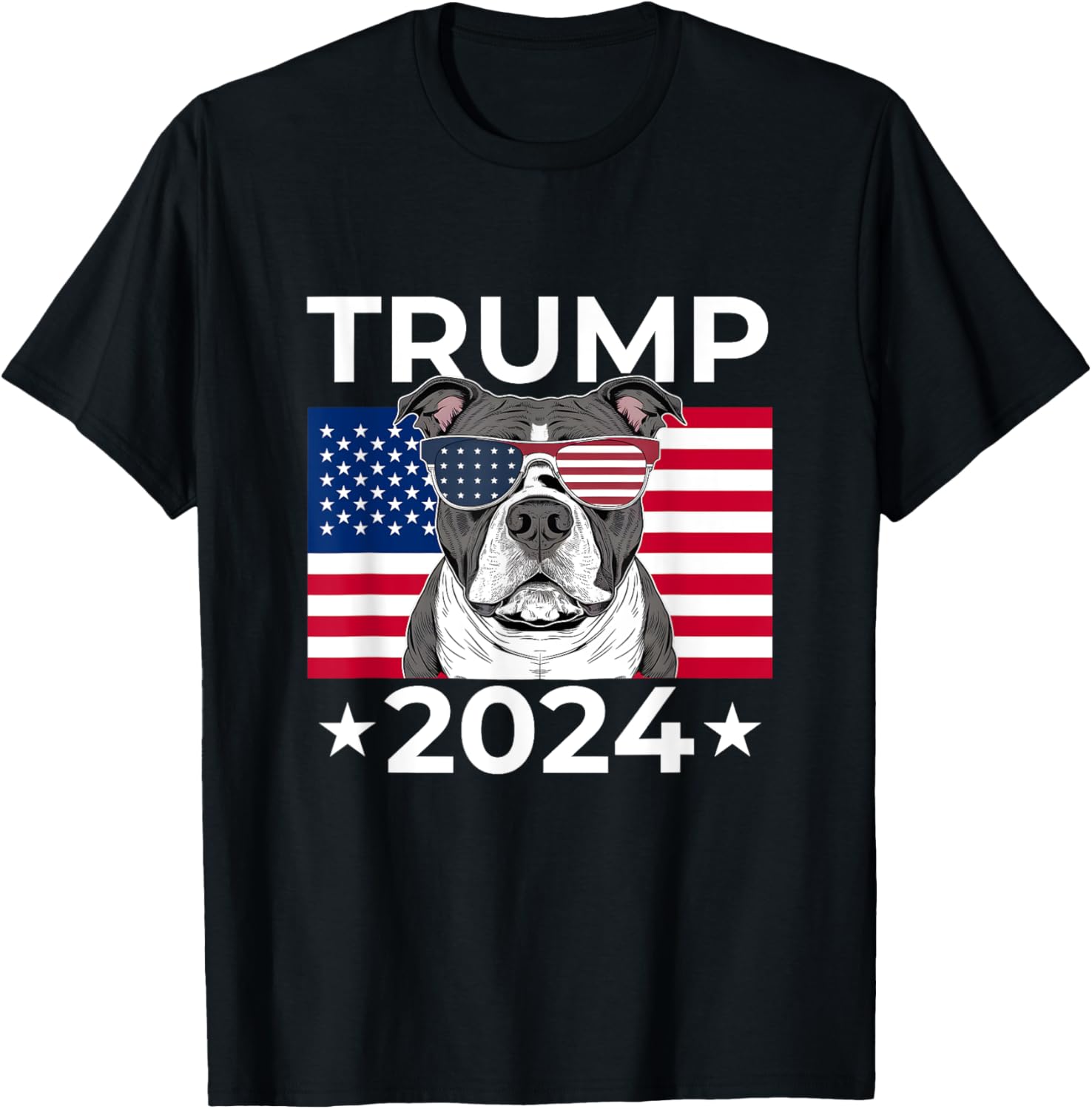 Us Election Vote Donald Trump 2024 Pitbull Dog Usa Flag Tee