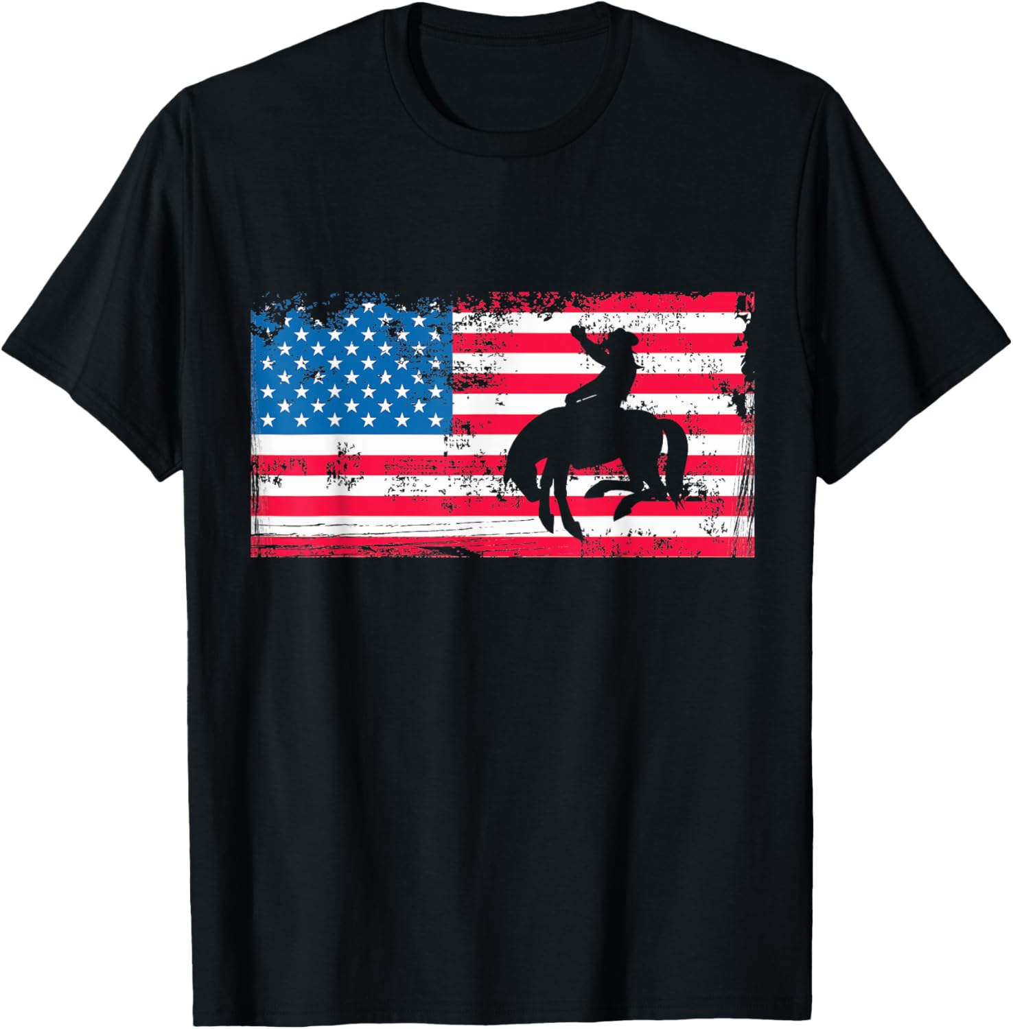 Retro American Flag Rodeo Bronc Horse Riding Cowboy Cowgirl