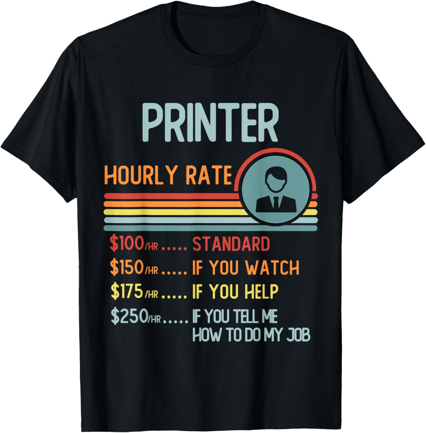Printer Hourly Rate T Shirt Retro Job Title