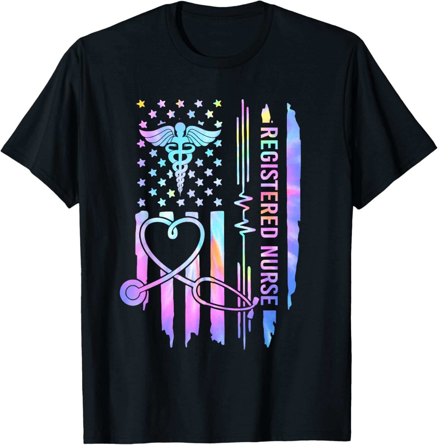 Tie Dye Registered Nurse Rn Ekg Stethoscope Nursing Usa Flag