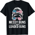 Messy Bun And Loaded Guns American Flag 4Th Of July Women