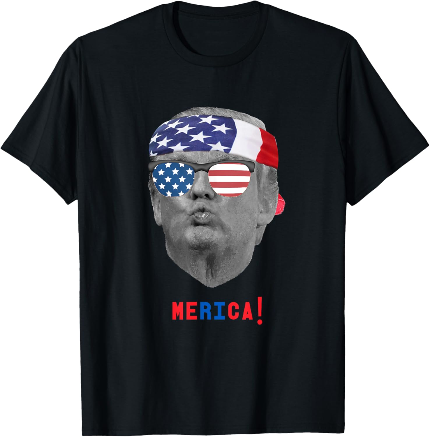 Funny Vintage Trump Pucker Face Merica Usa Flag Sunglasses