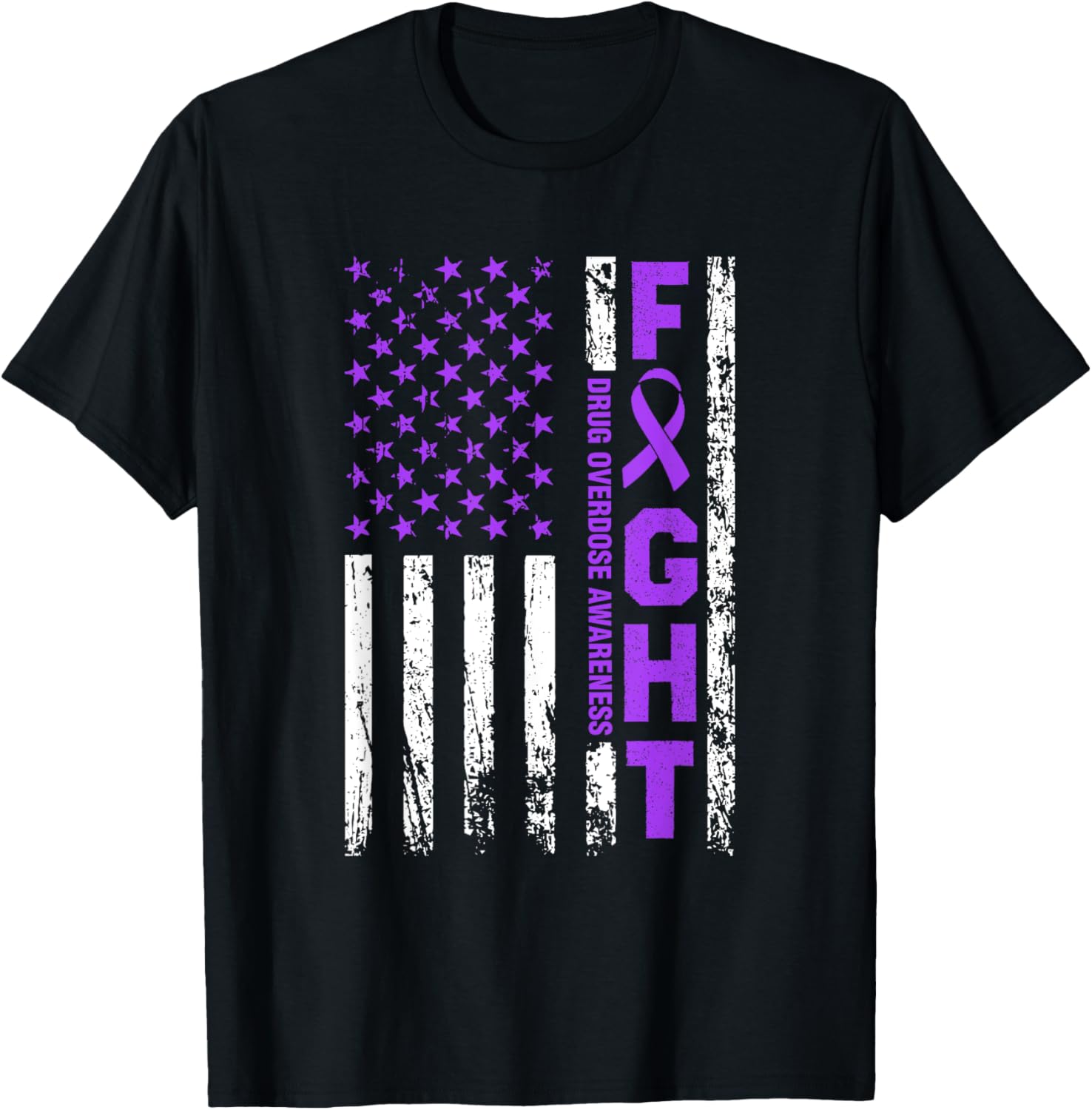 Overdose Awareness Purple Ribbon Usa Flag Drug Addiction