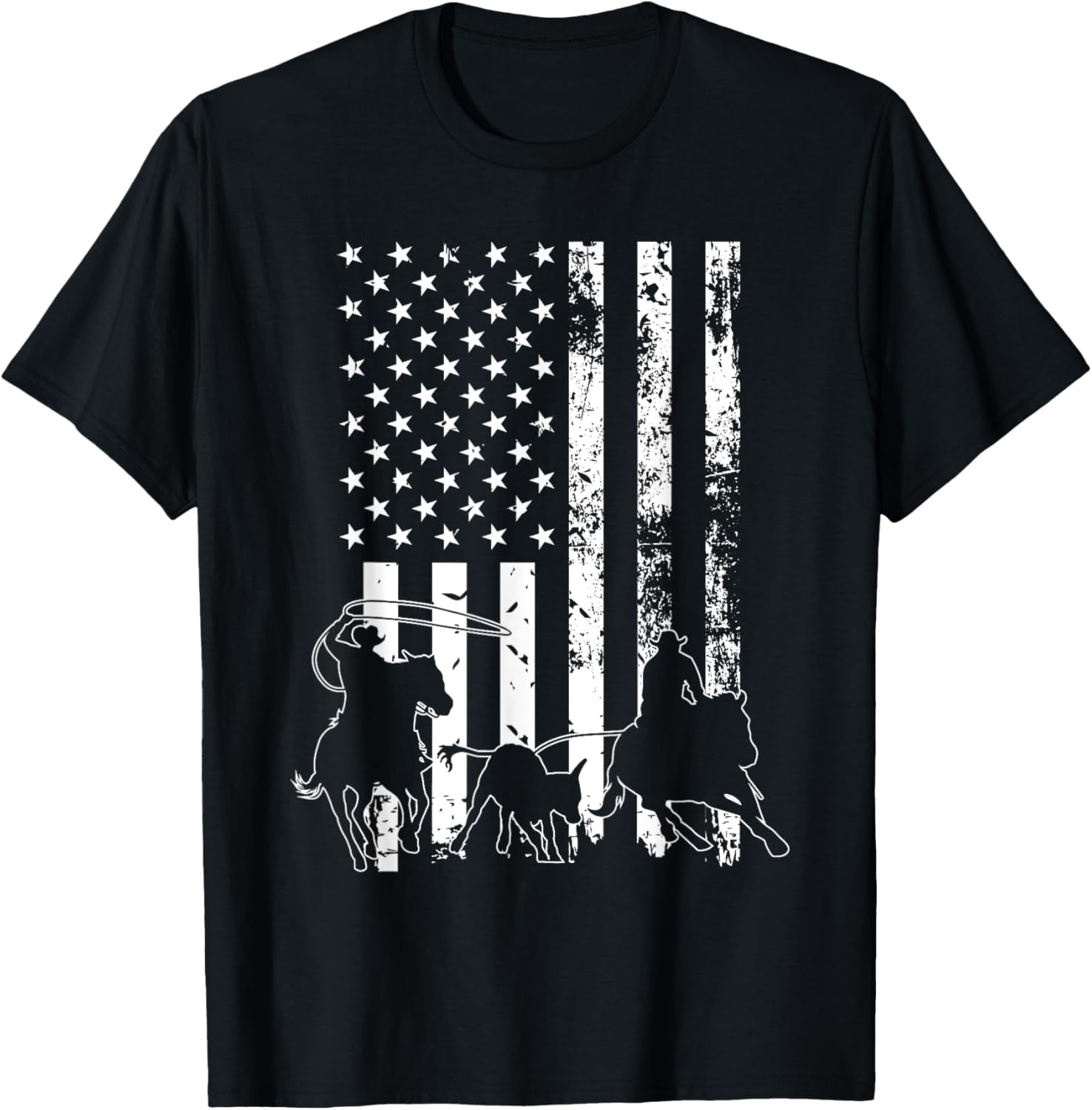 Team Roping Usa Flag Equestrian Horse Riding Header Heeler