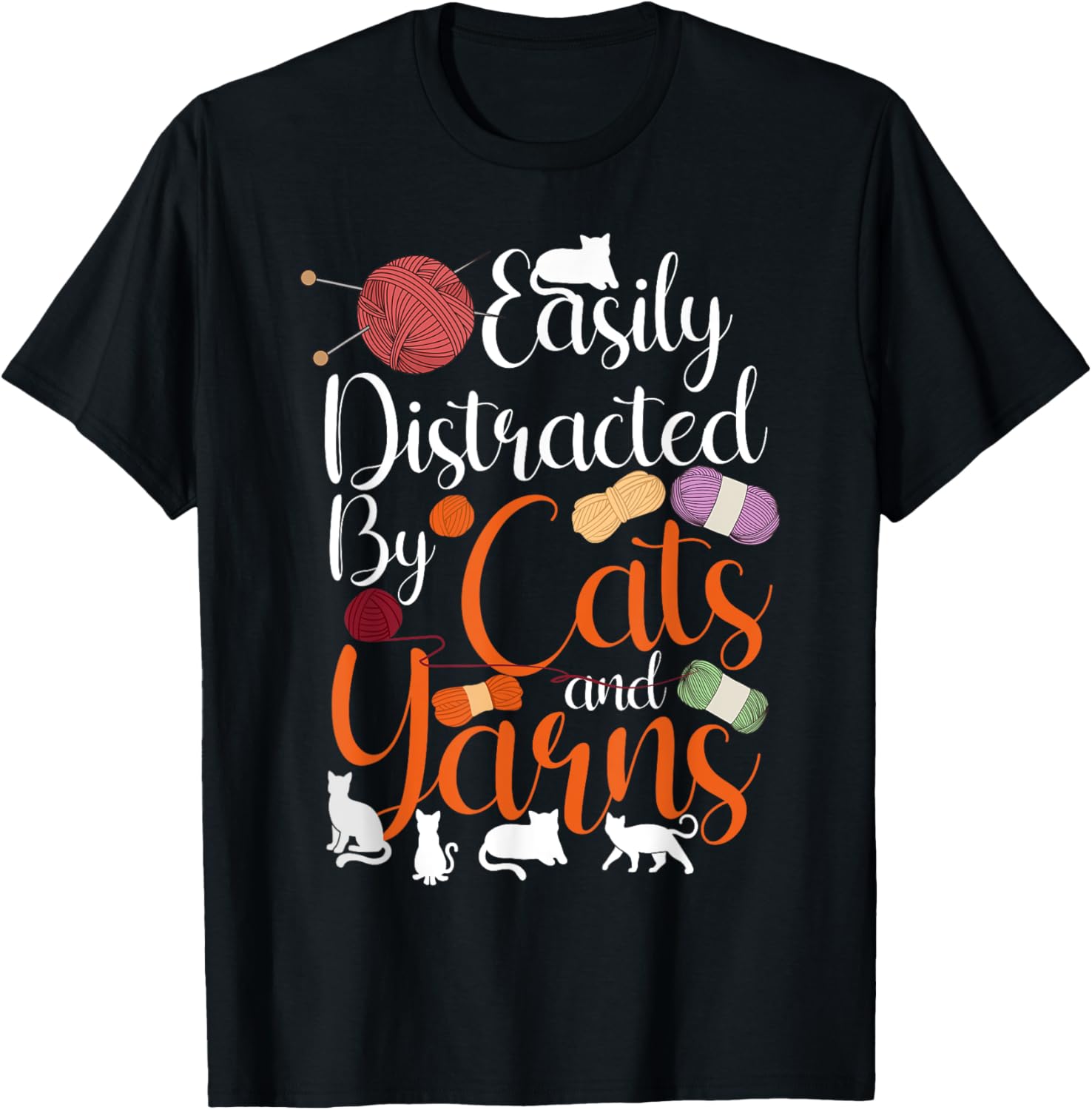 Knitting Knitter Cat Easily Distracted By Cats And Yarn Men Women Girls Kids