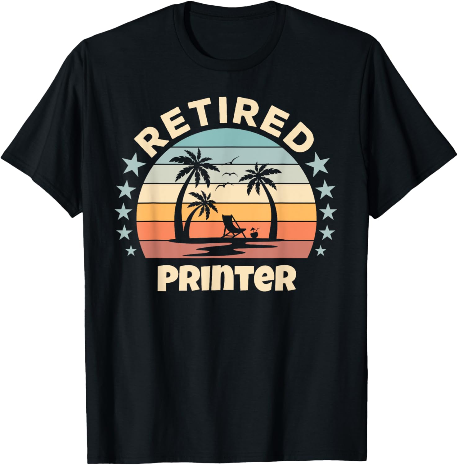 Retired Printer Sunset Palm Trees Leisure