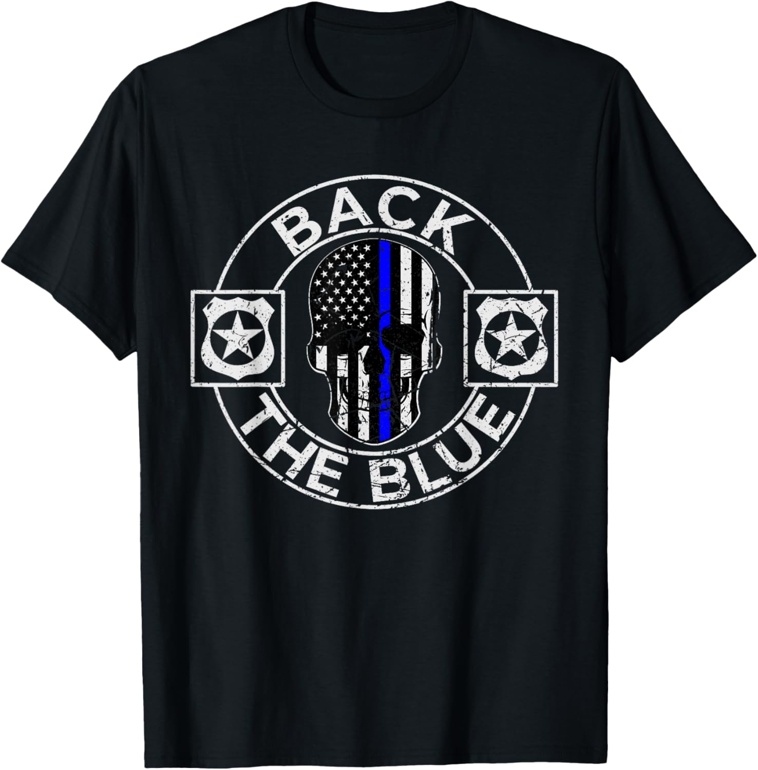 Back The Blue Thin Line Distressed American Flag Skull