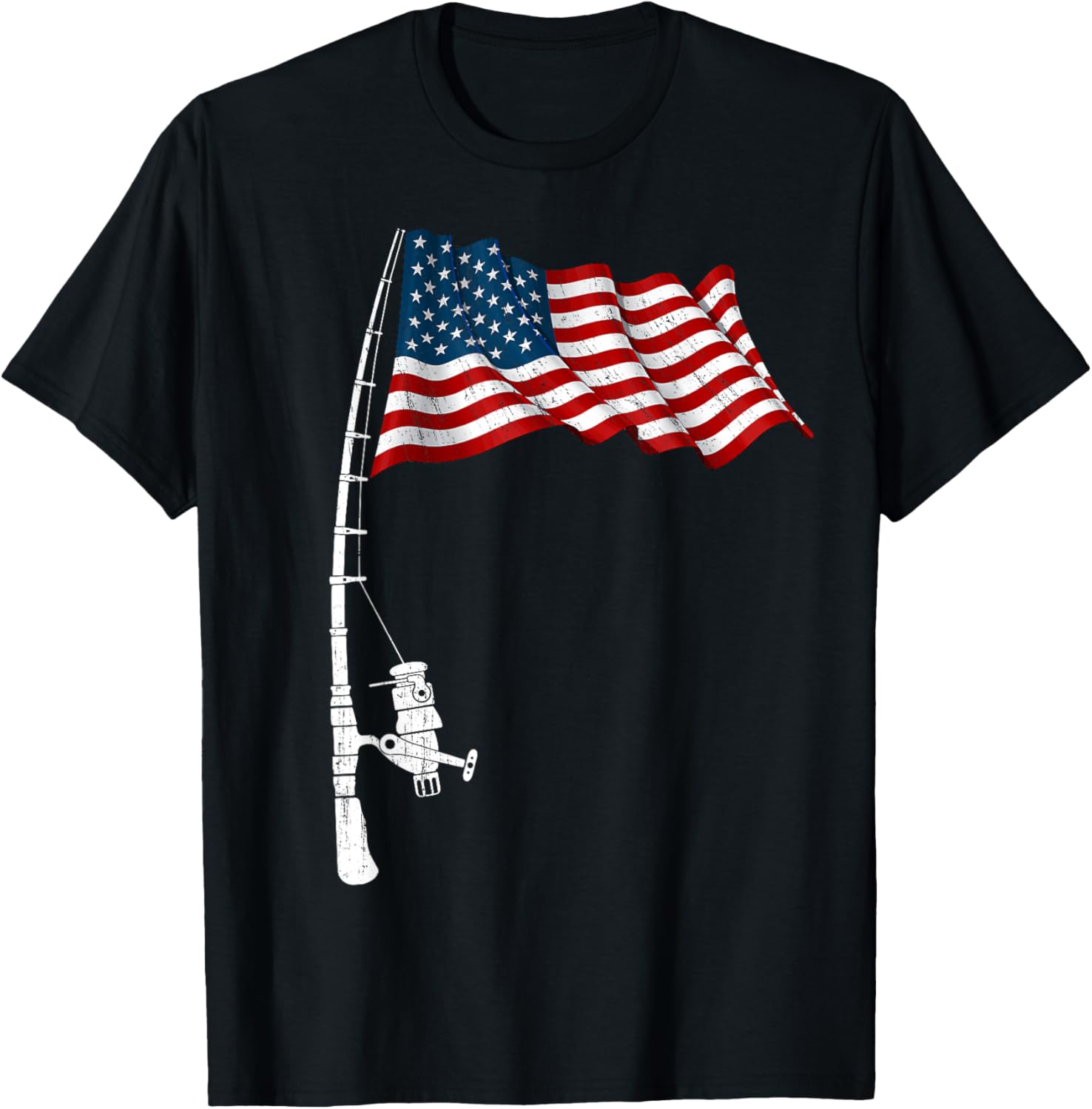 Vintage Fishing Rod American Flag Funny Fishing 4Th Of July