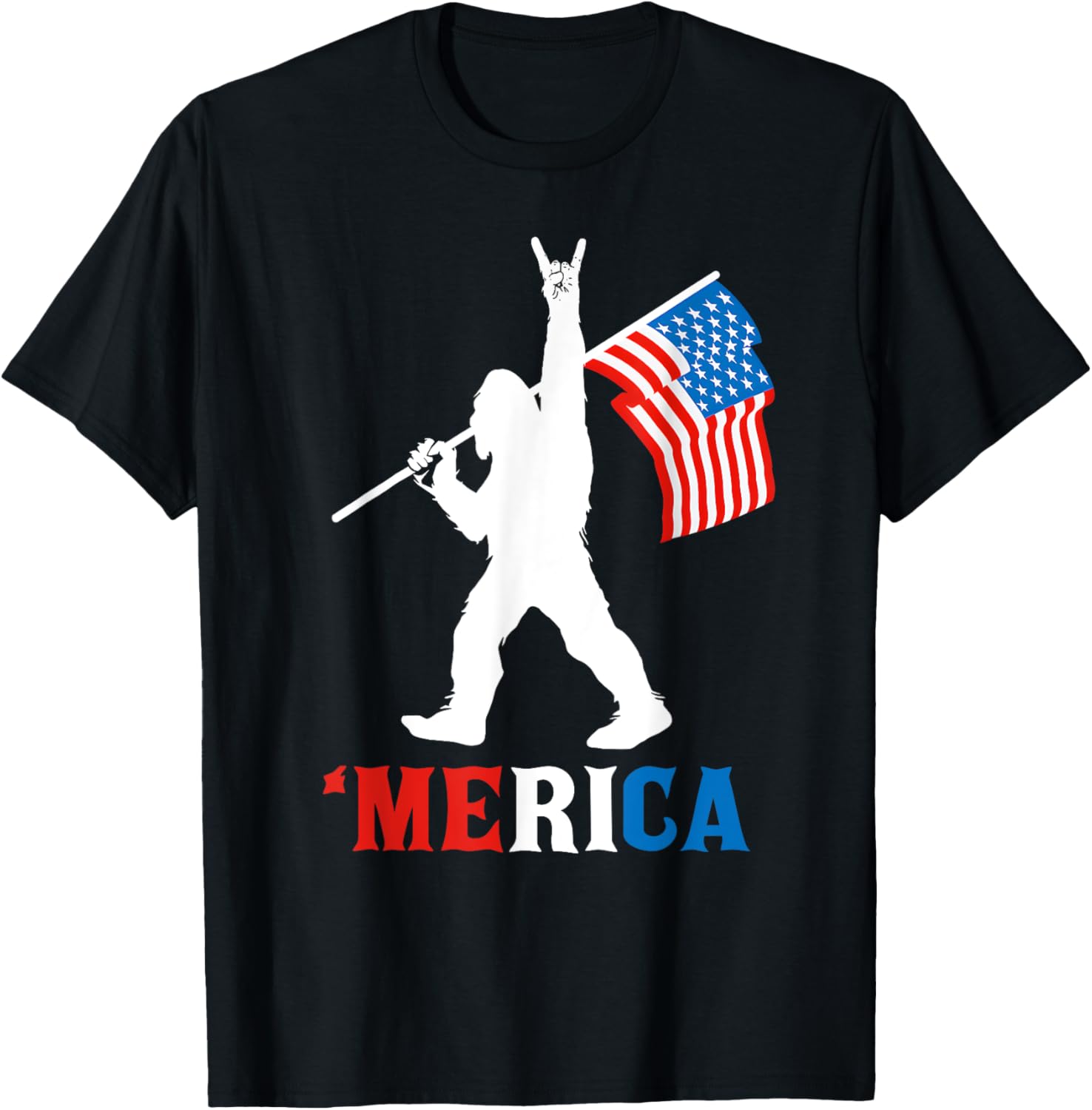 Bigfoot Merica Rock American Usa Flag Patriotic 4Th Of July