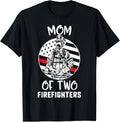 Happy Mothers Day Mom Of 2 Firefighters Usa Flag Proud Tee