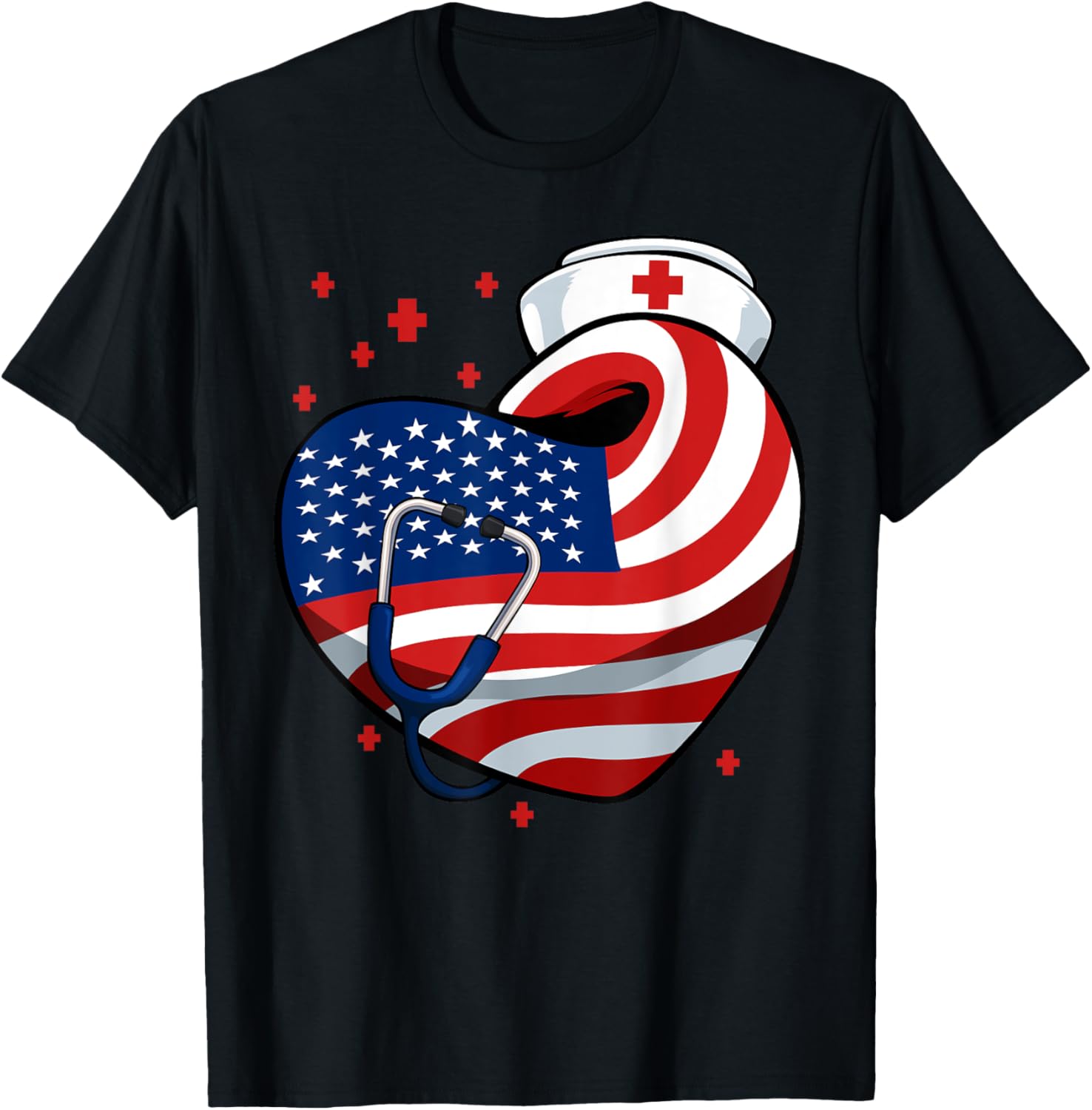 Patriotic Nurse 4Th Of July American Flag Heart Stethoscope