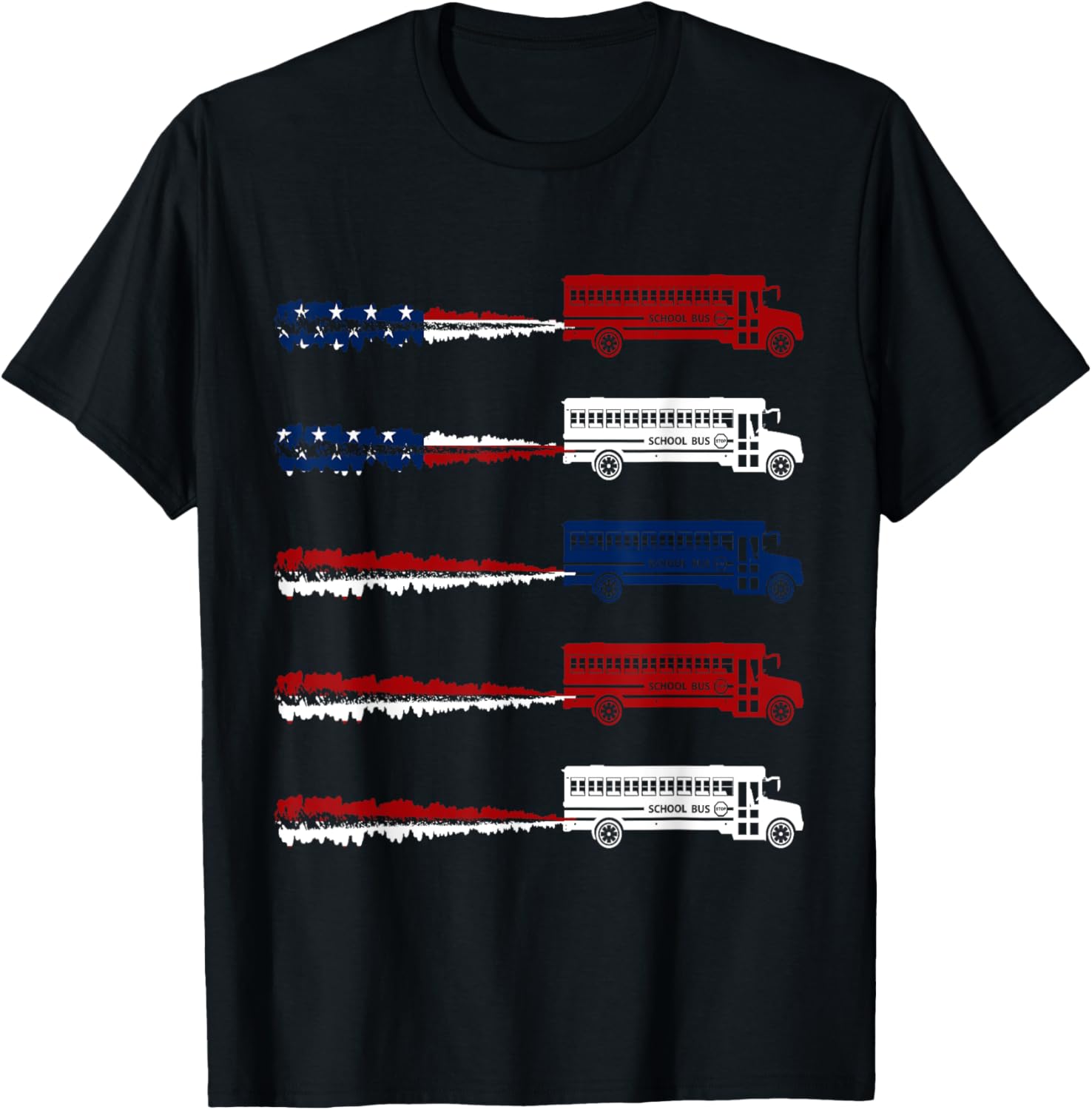 Vintage Group School Buses 4Th Of July American Flag Driver