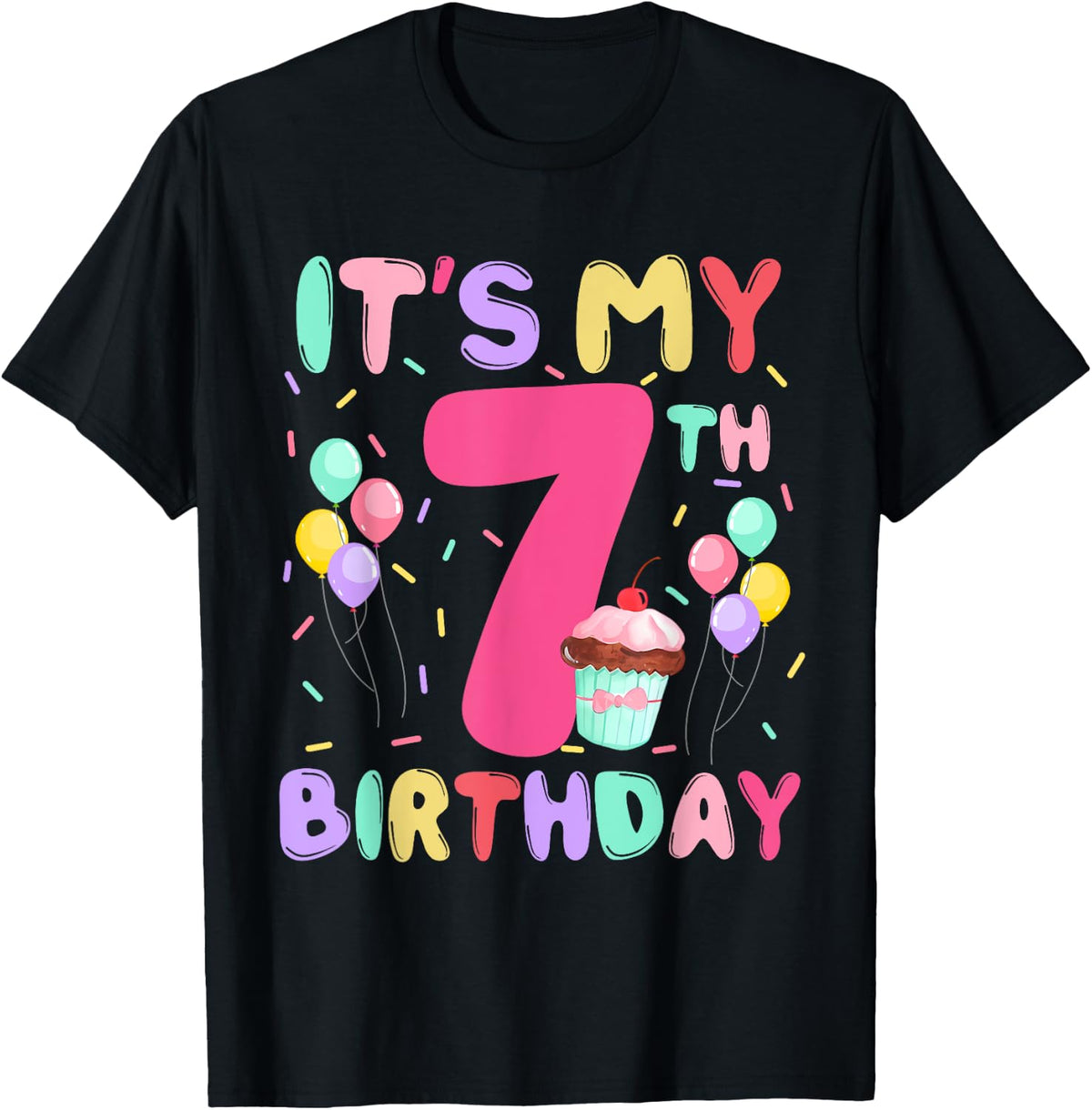 Kids Sweet Cupcake It's My 7th Birthday 7 Year Old Birthday Girls Design 396