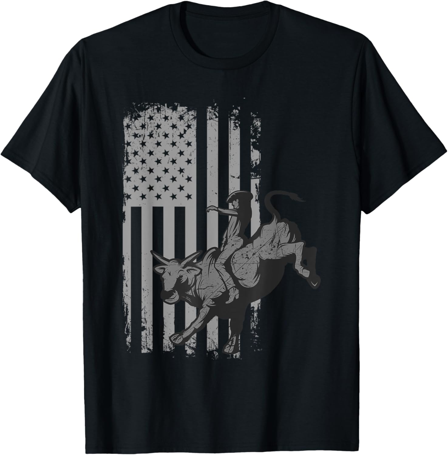 Vintage American Flag Bucking Bull Riding Patriotism Rodeo