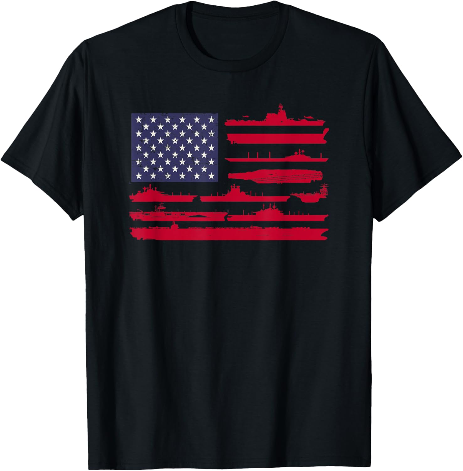 American Flag And Naval Ships Patriotic Military Shirt