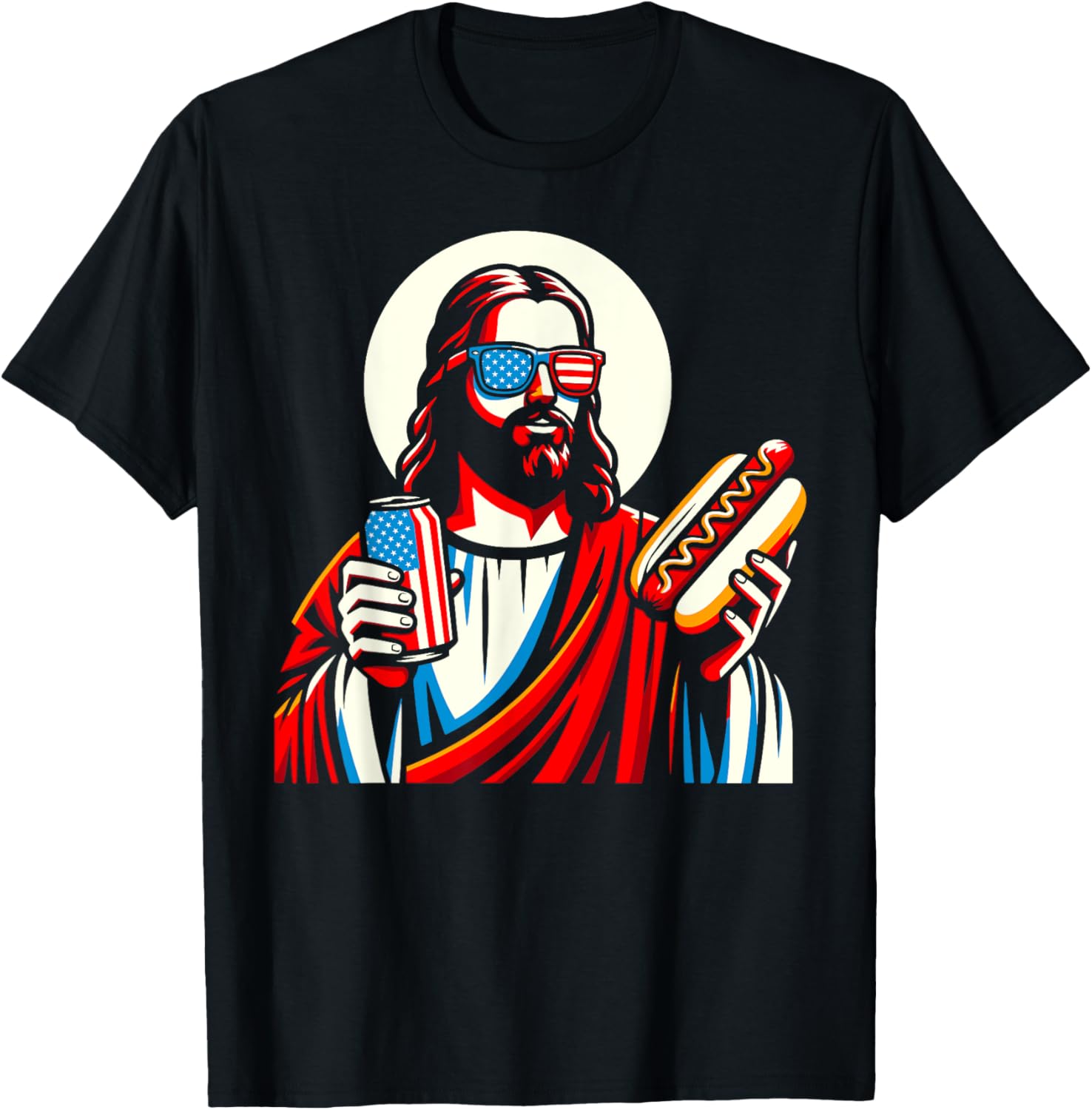 Funny Jesus Usa American Christian Patriotic Beer Hotdog